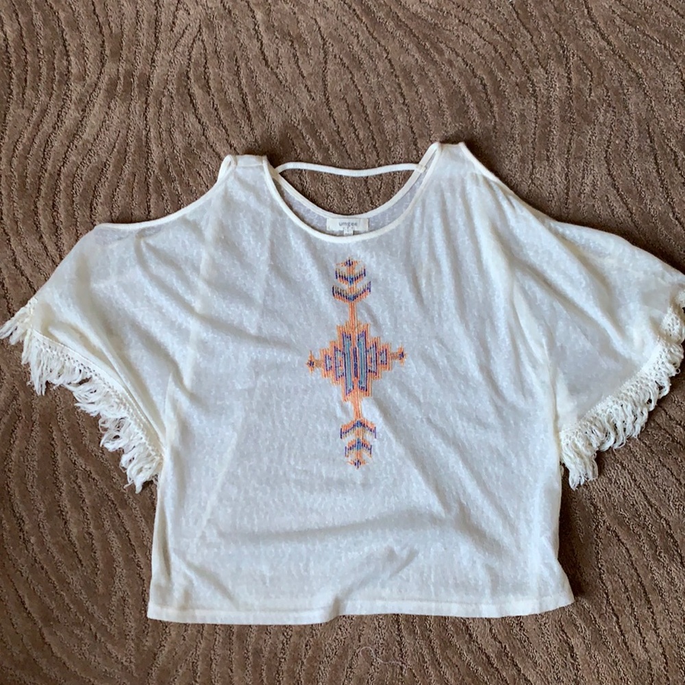 Umgee USA off white cold shoulder short sleeve top